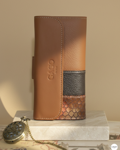 Cartera mujer grande piel serpiente y cuero