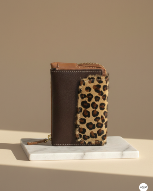 Cartera mujer pequeña piel leopardo y cuero