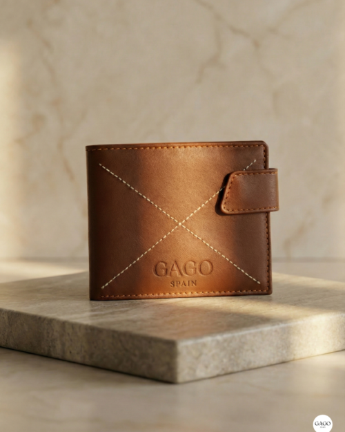 Cartera de hombre cuero costura con broche