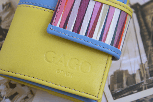 Cartera mujer pequeña piel amarillo y celeste - Imagen 3
