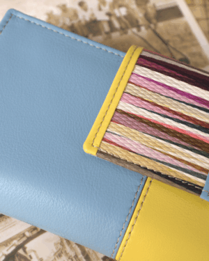 Cartera mujer grande piel amarillo y celeste