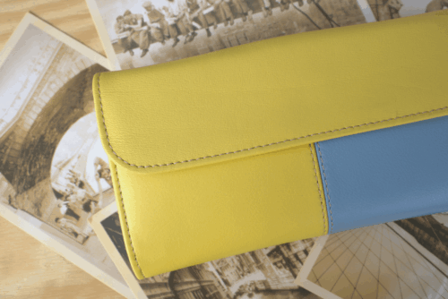 Cartera mujer grande piel amarillo y celeste - Image 2