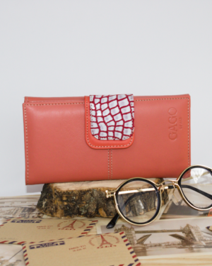 Cartera mujer grande piel coco y salmón