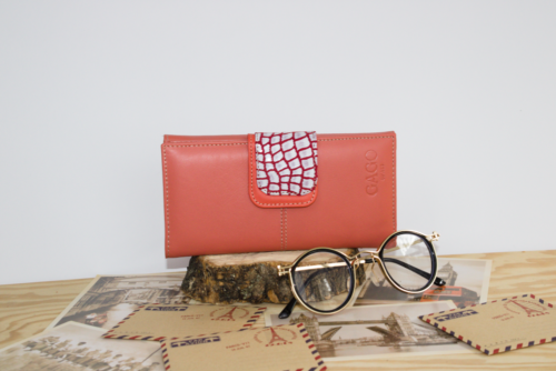 Cartera mujer grande piel coco y salmón