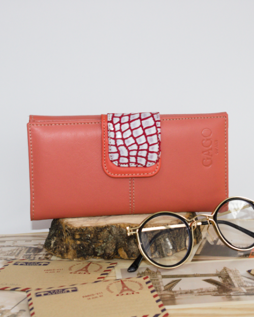Cartera mujer grande piel coco y salmón