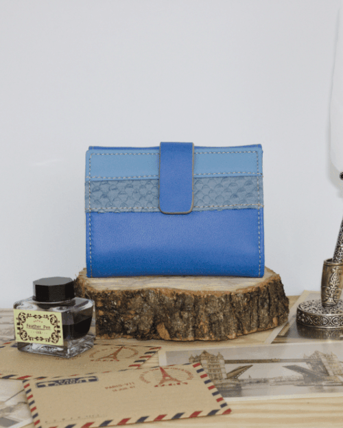 Cartera mujer pequeña piel degradados azules