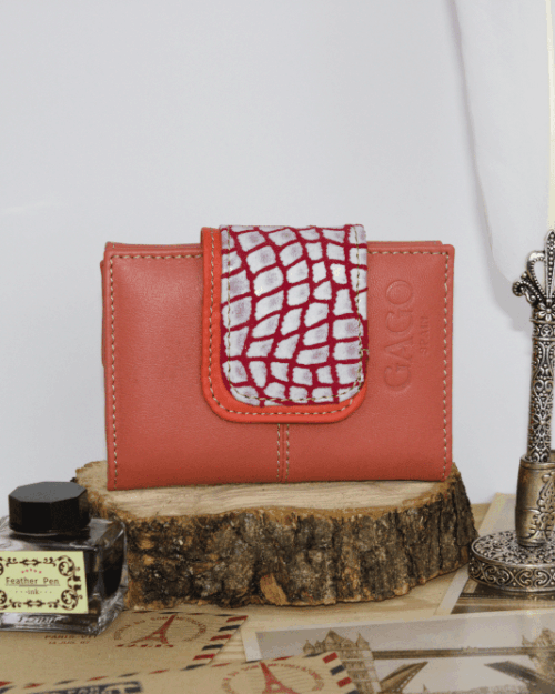 Cartera mujer pequeña piel coco y salmón