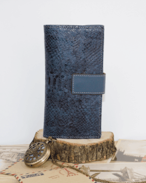 Cartera mujer grande piel serpiente azul