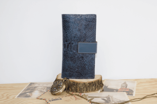 Cartera mujer grande piel serpiente azul