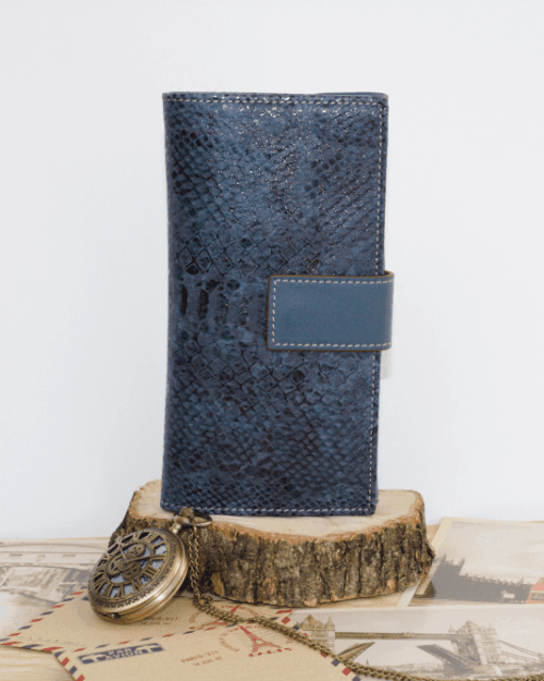 Cartera mujer grande piel serpiente azul