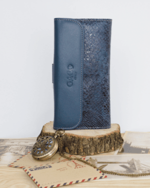Cartera mujer grande piel serpiente azul