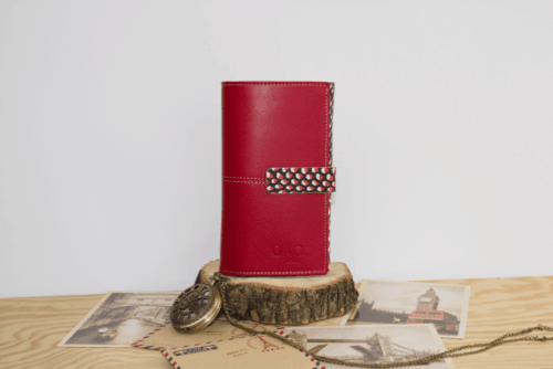 Cartera mujer grande piel serpiente rojo y negro