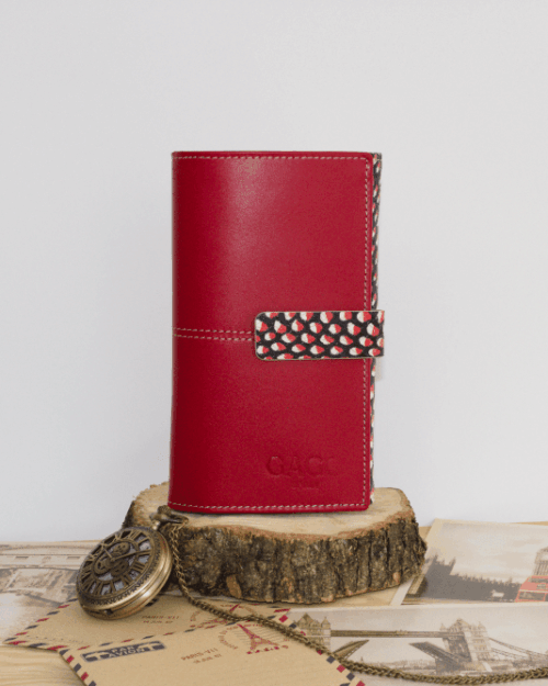 Cartera mujer grande piel serpiente rojo y negro