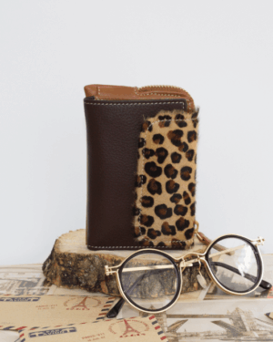 Cartera mujer pequeña piel leopardo y cuero