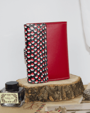 Cartera mujer pequeña piel serpiente rojo y negro
