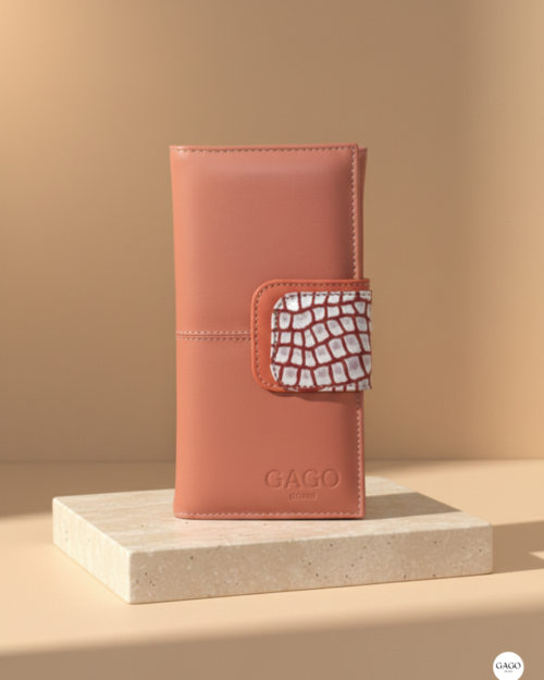 Cartera mujer grande piel coco y salmón