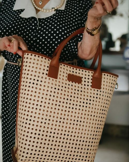 TOTE BAG RATÁN COGNAC