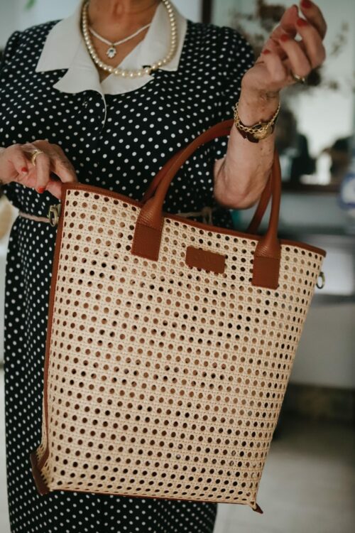 TOTE BAG RATÁN COGNAC